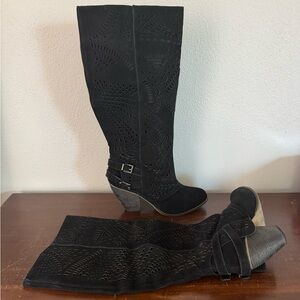 Naughty Monkey Black Sueded Knee-High Pull on Boots